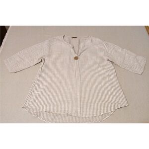 Beyond Capri Striped V Neck Linen Blend Tunic Boho Top Made in Italy One Size YY